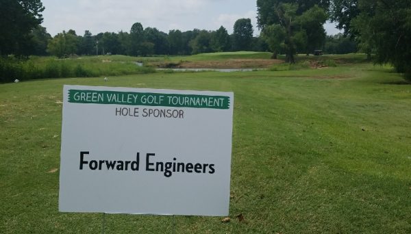 Forward Engineers sponsor sign at Green Valley Bible Camp golf tournament